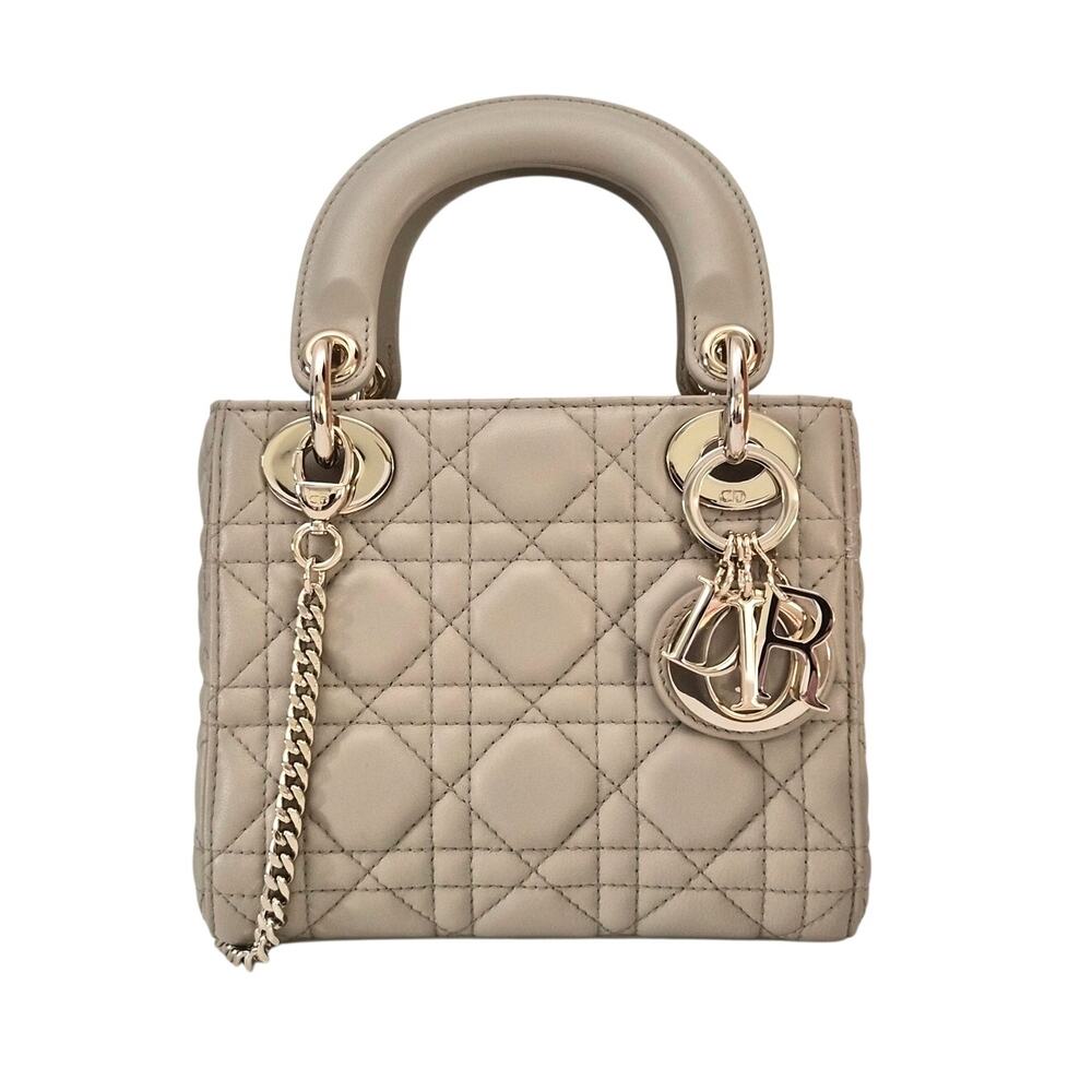 Christian Dior Lambskin Cannage Mini Lady Dior Beige